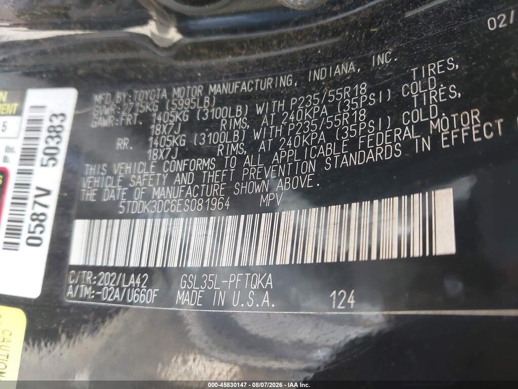 5TDDK3DC6ES081964 2014 TOYOTA SIENNA photo no. 9