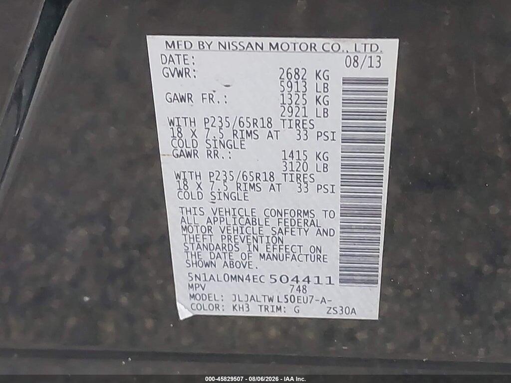 5N1AL0MN4EC504411 2014 INFINITI QX60 photo no. 9