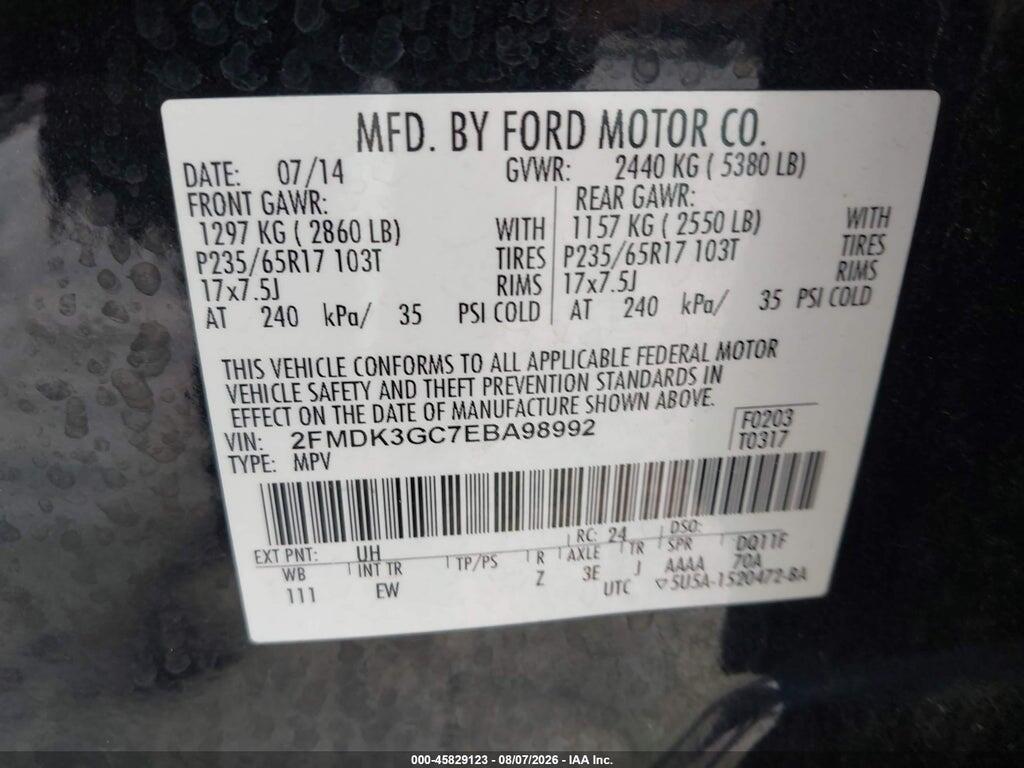 2FMDK3GC7EBA98992 2014 FORD EDGE photo no. 9