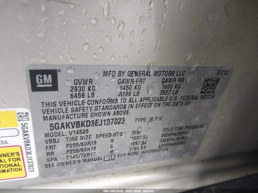 5GAKVBKD3EJ137023 2014 BUICK ENCLAVE photo no. 9