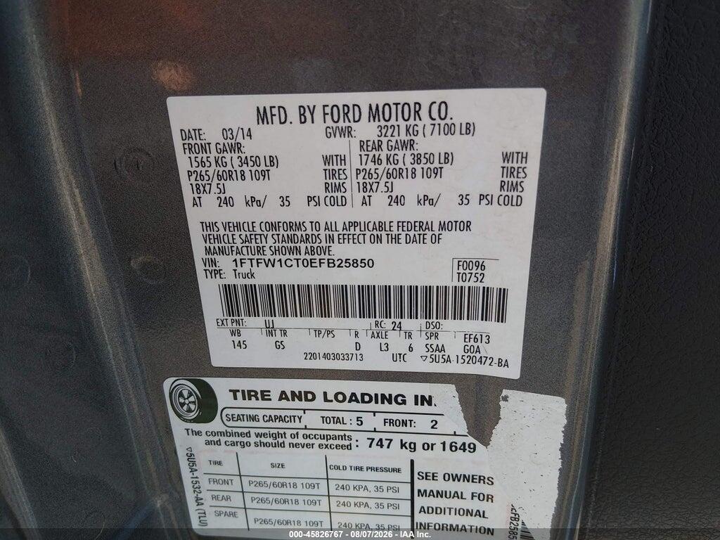1FTFW1CT0EFB25850 2014 FORD F-150 photo no. 9