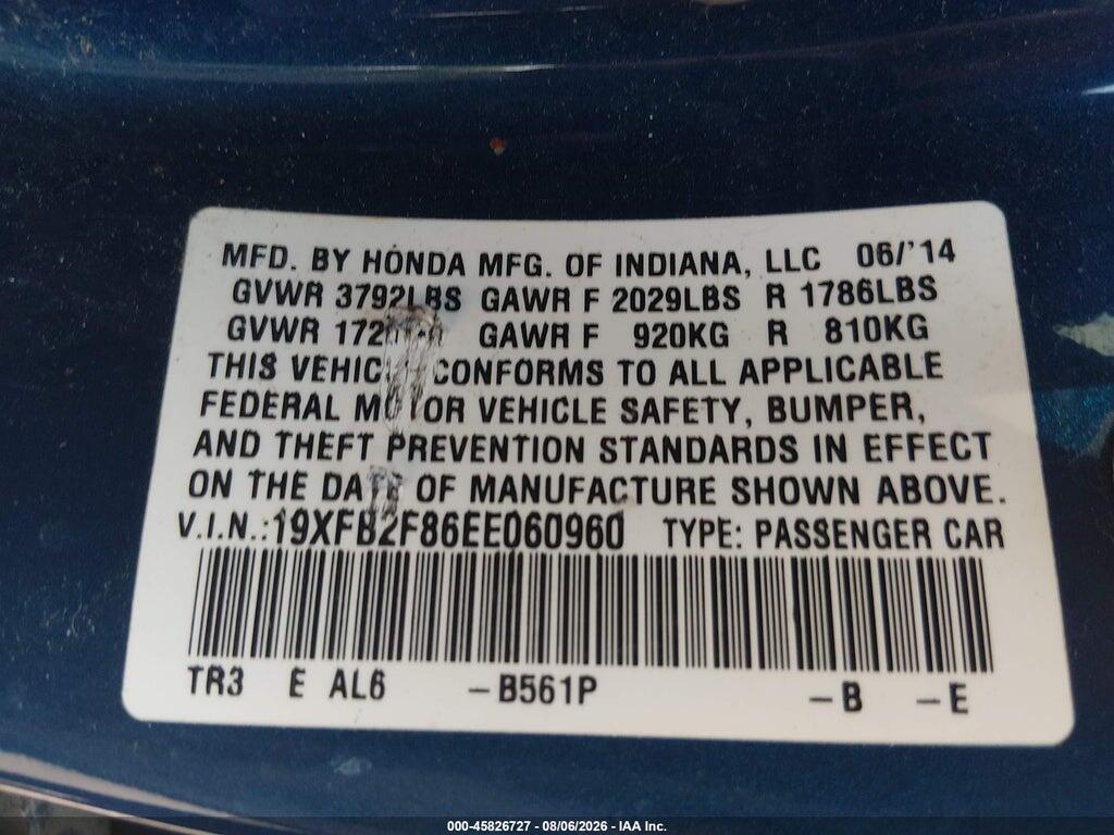 19XFB2F86EE060960 2014 HONDA CIVIC photo no. 9