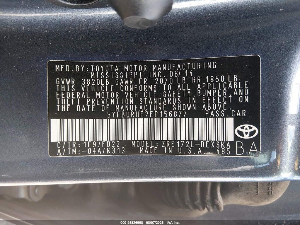 5YFBURHE2EP156877 2014 TOYOTA COROLLA photo no. 9