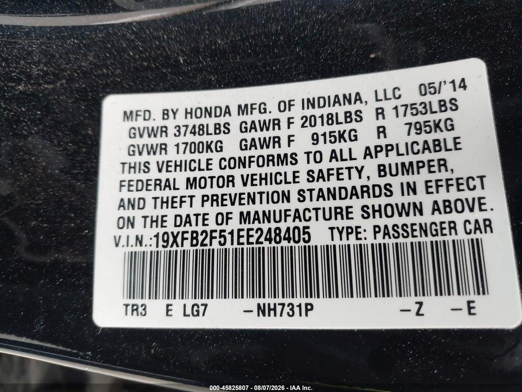 19XFB2F51EE248405 2014 HONDA CIVIC photo no. 9