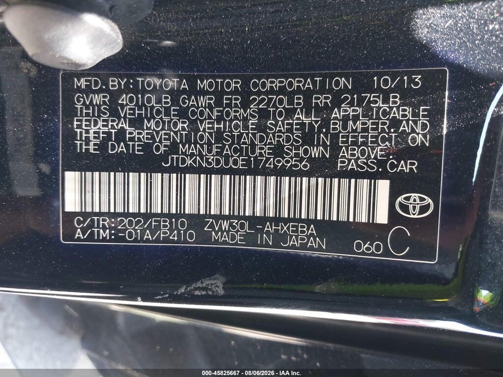 JTDKN3DU0E1749956 2014 TOYOTA PRIUS photo no. 9