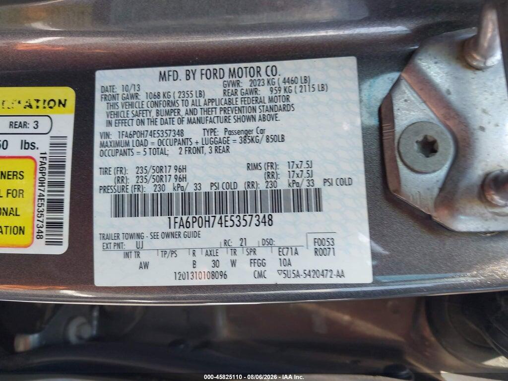 1FA6P0H74E5357348 2014 FORD FUSION photo no. 9