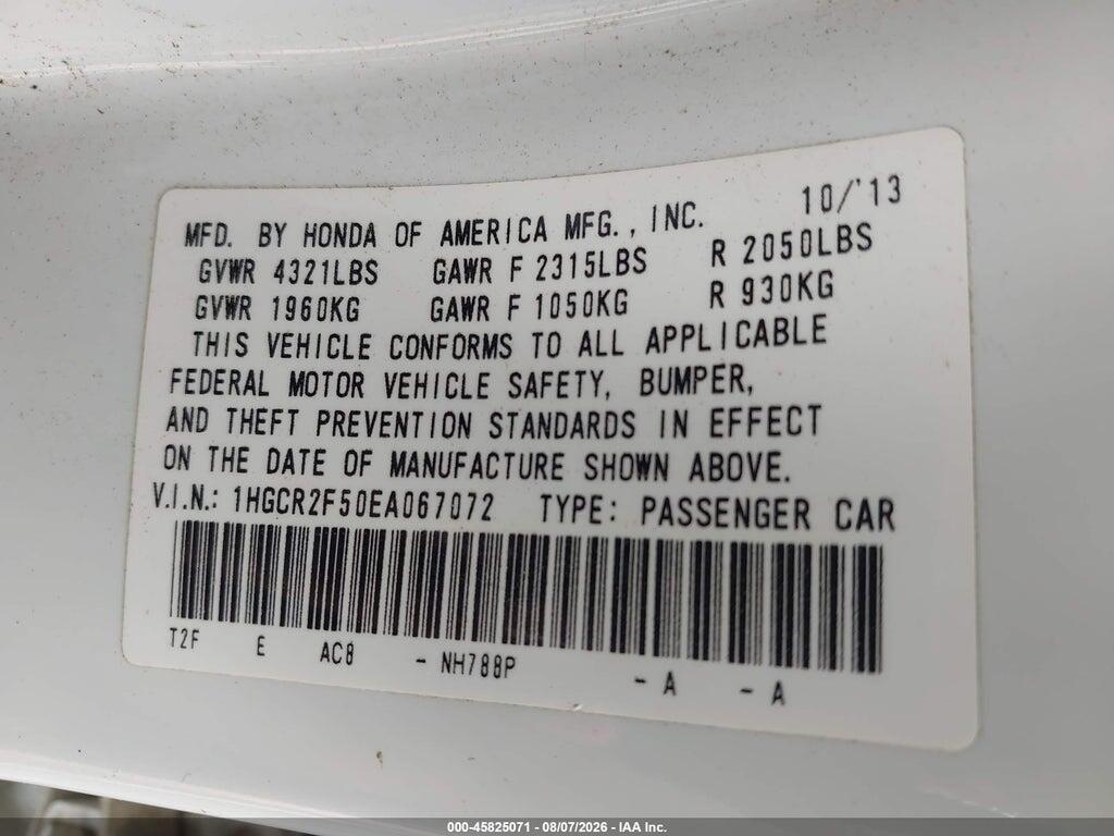 1HGCR2F50EA067072 2014 HONDA ACCORD photo no. 9