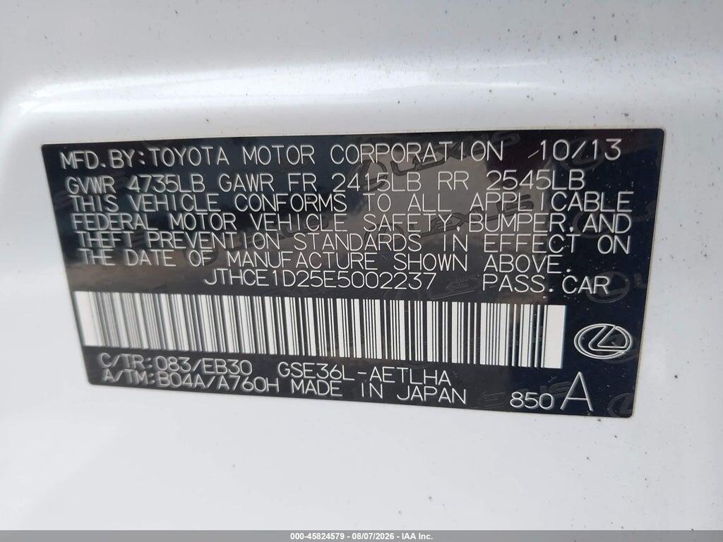 JTHCE1D25E5002237 2014 LEXUS IS 350 photo no. 9