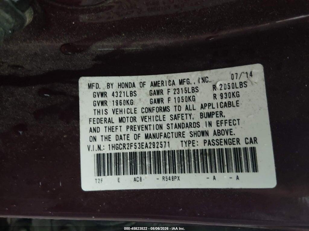 1HGCR2F53EA292571 2014 HONDA ACCORD photo no. 9