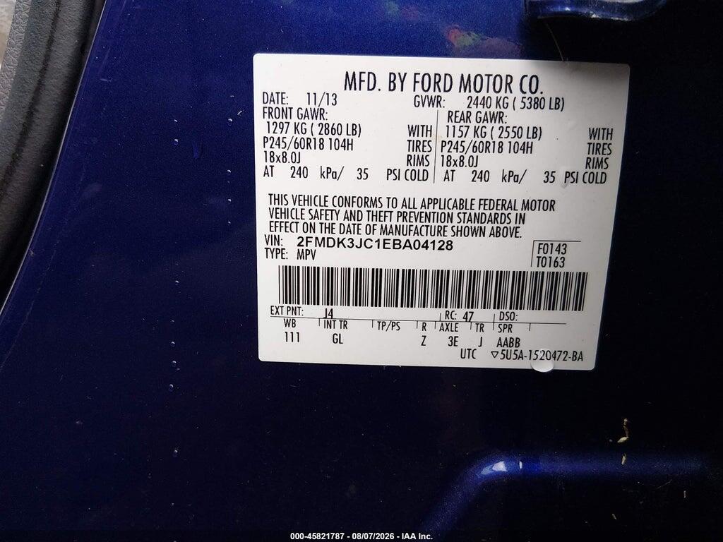 2FMDK3JC1EBA04128 2014 FORD EDGE photo no. 9