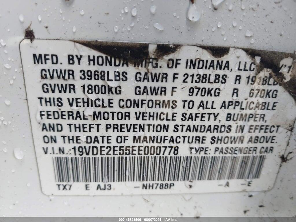 19VDE2E55EE000778 2014 ACURA ILX photo no. 9