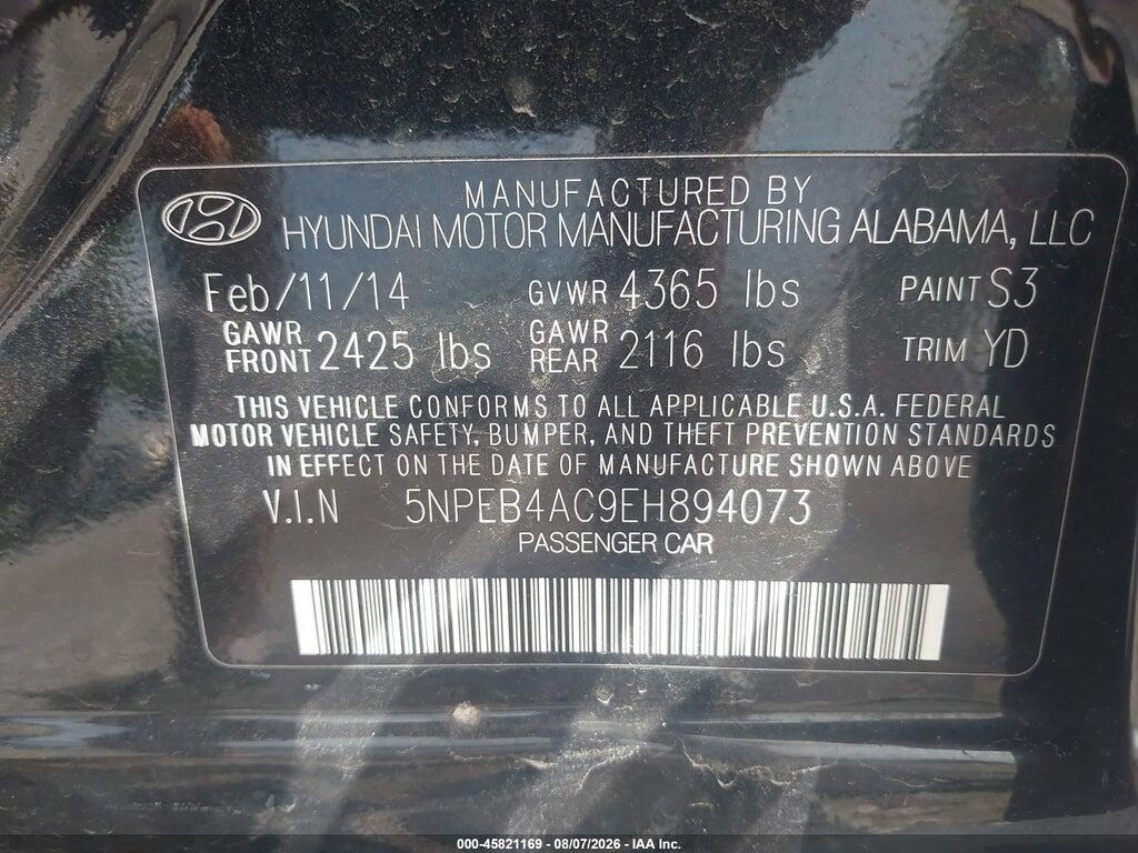 5NPEB4AC9EH894073 2014 HYUNDAI SONATA photo no. 9