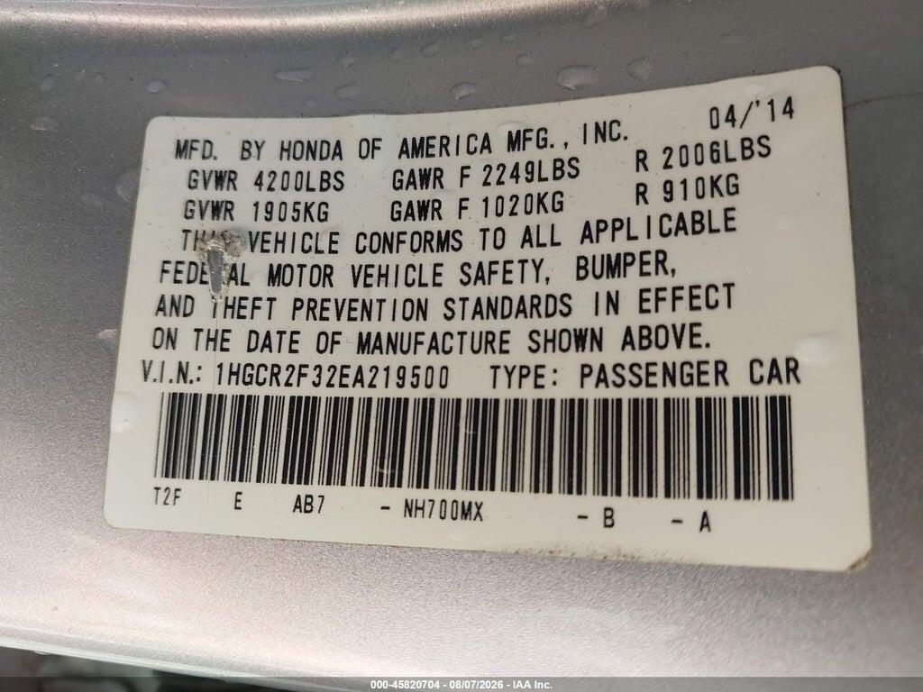 1HGCR2F32EA219500 2014 HONDA ACCORD photo no. 9