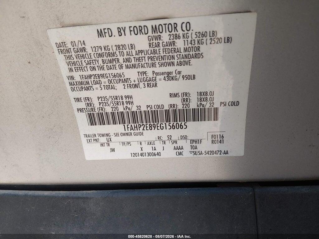 1FAHP2E89EG156065 2014 FORD TAURUS photo no. 9