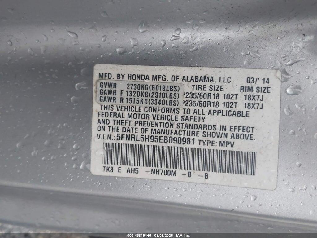 5FNRL5H95EB090981 2014 HONDA ODYSSEY photo no. 9
