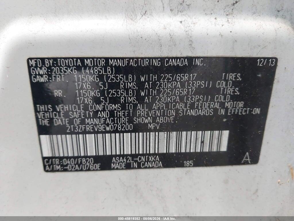 2T3ZFREV9EW078200 2014 TOYOTA RAV4 photo no. 9