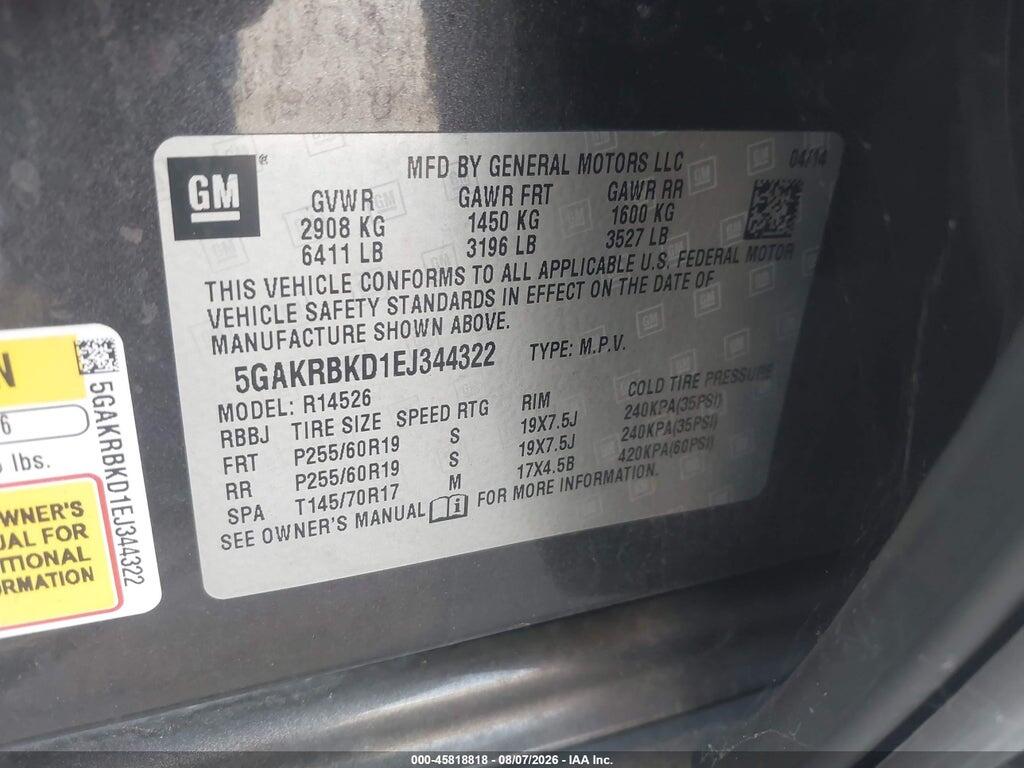 5GAKRBKD1EJ344322 2014 BUICK ENCLAVE photo no. 9