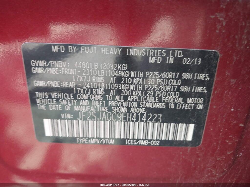 JF2SJAGC9EH414223 2014 SUBARU FORESTER photo no. 9