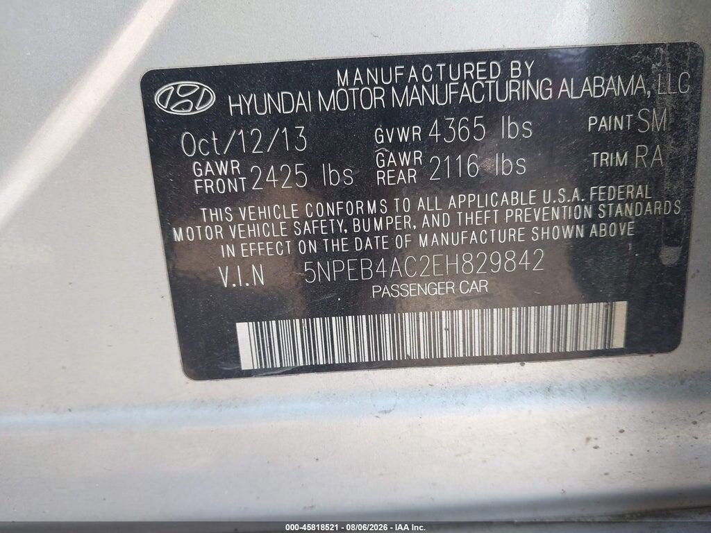 5NPEB4AC2EH829842 2014 HYUNDAI SONATA photo no. 9