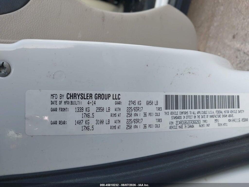 2C4RDGBG2ER366263 2014 DODGE GRAND CARAVAN photo no. 9