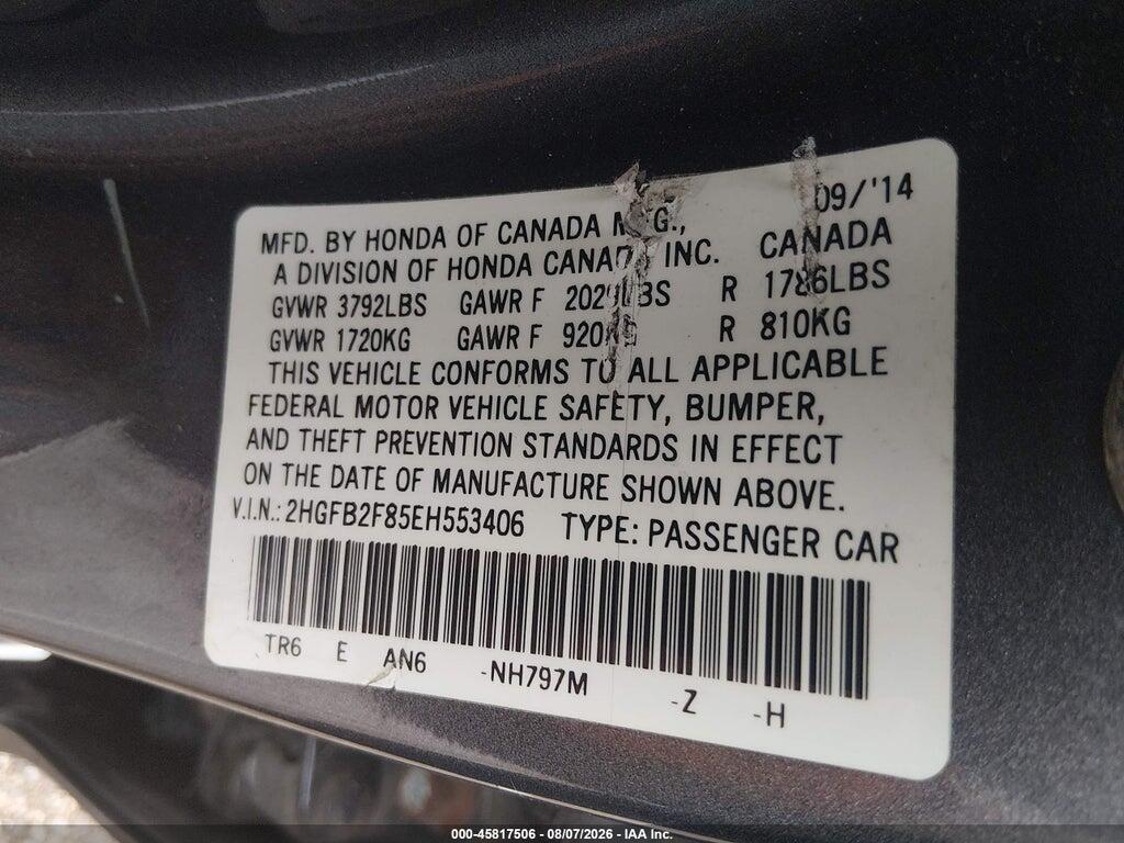 2HGFB2F85EH553406 2014 HONDA CIVIC photo no. 9