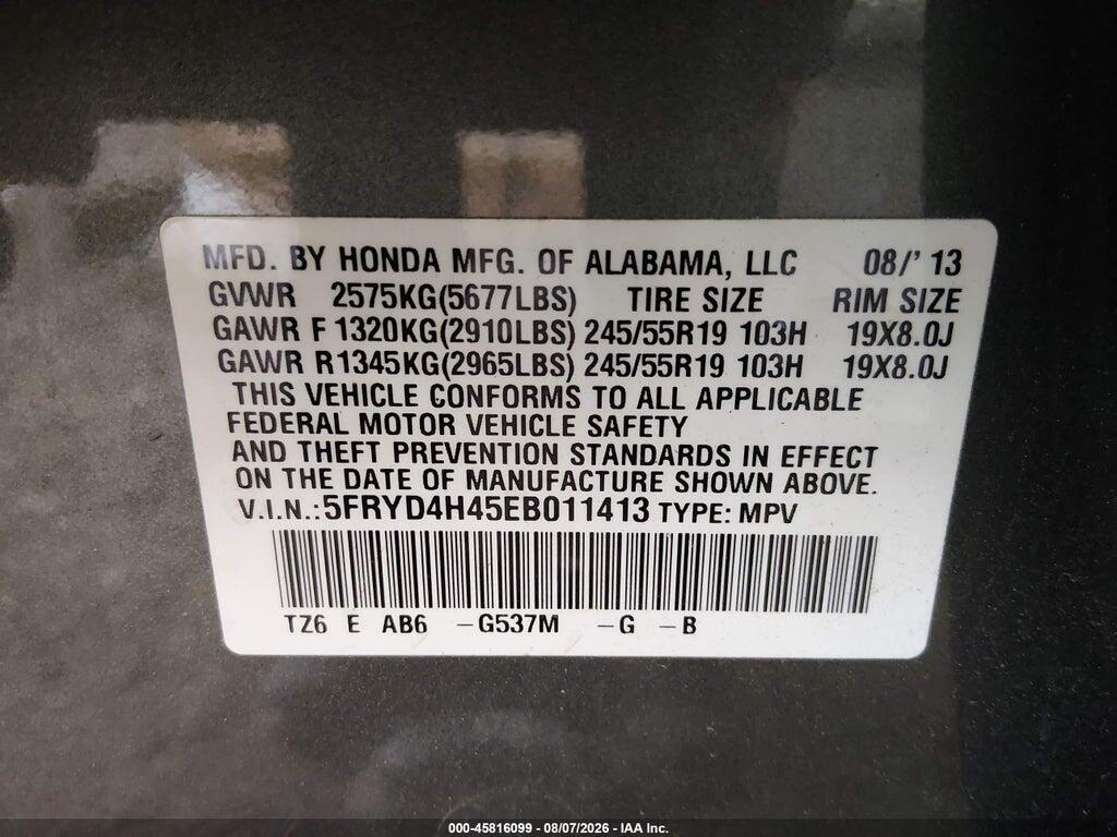 5FRYD4H45EB011413 2014 ACURA MDX photo no. 9