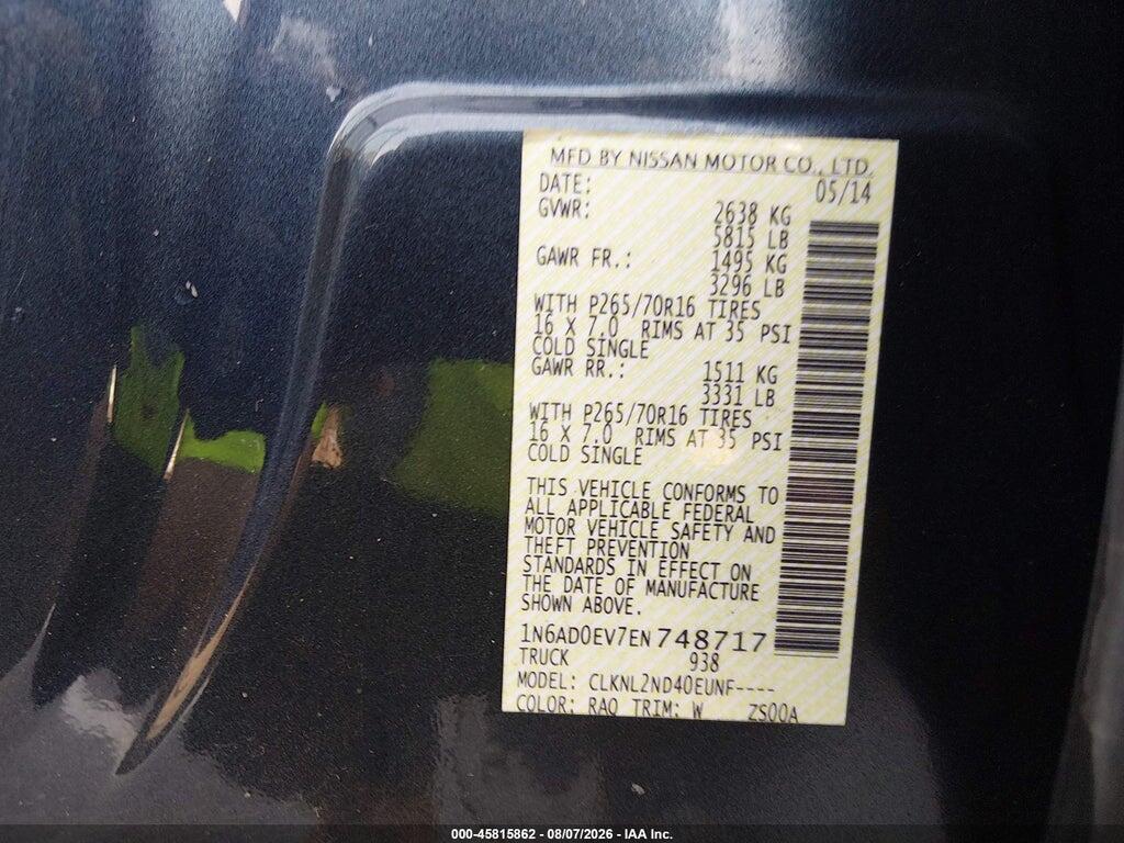 1N6AD0EV7EN748717 2014 NISSAN FRONTIER photo no. 9