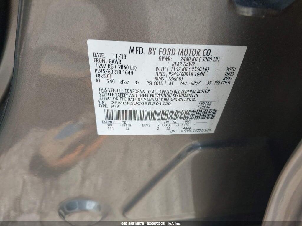 2FMDK3JC0EBA01429 2014 FORD EDGE photo no. 9