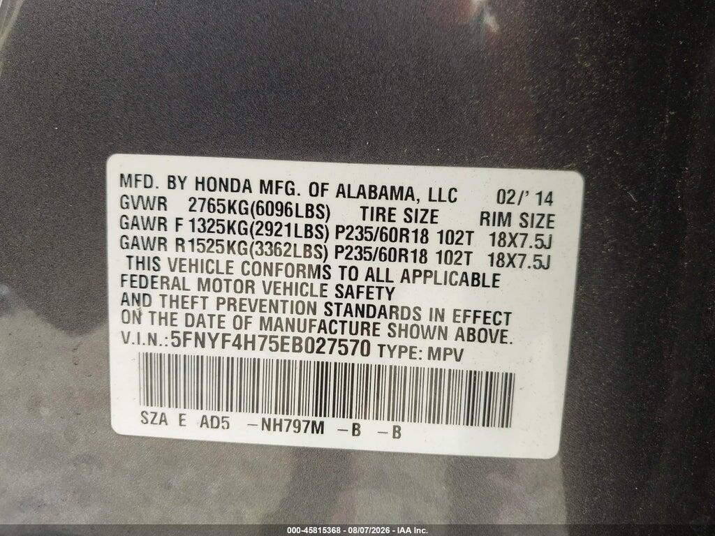 5FNYF4H75EB027570 2014 HONDA PILOT photo no. 9