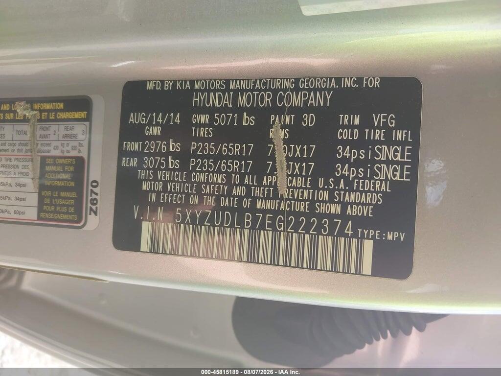 5XYZUDLB7EG222374 2014 HYUNDAI SANTA FE SPORT photo no. 9