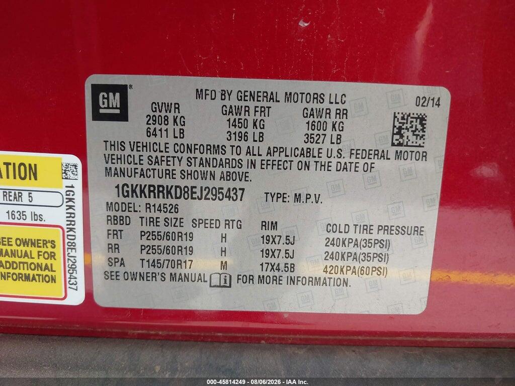 1GKKRRKD8EJ295437 2014 GMC ACADIA photo no. 9