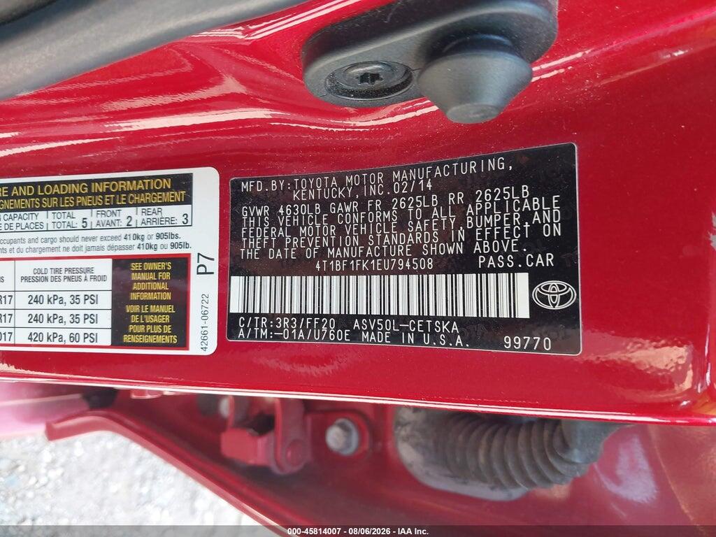 4T1BF1FK1EU794508 2014 TOYOTA CAMRY photo no. 9