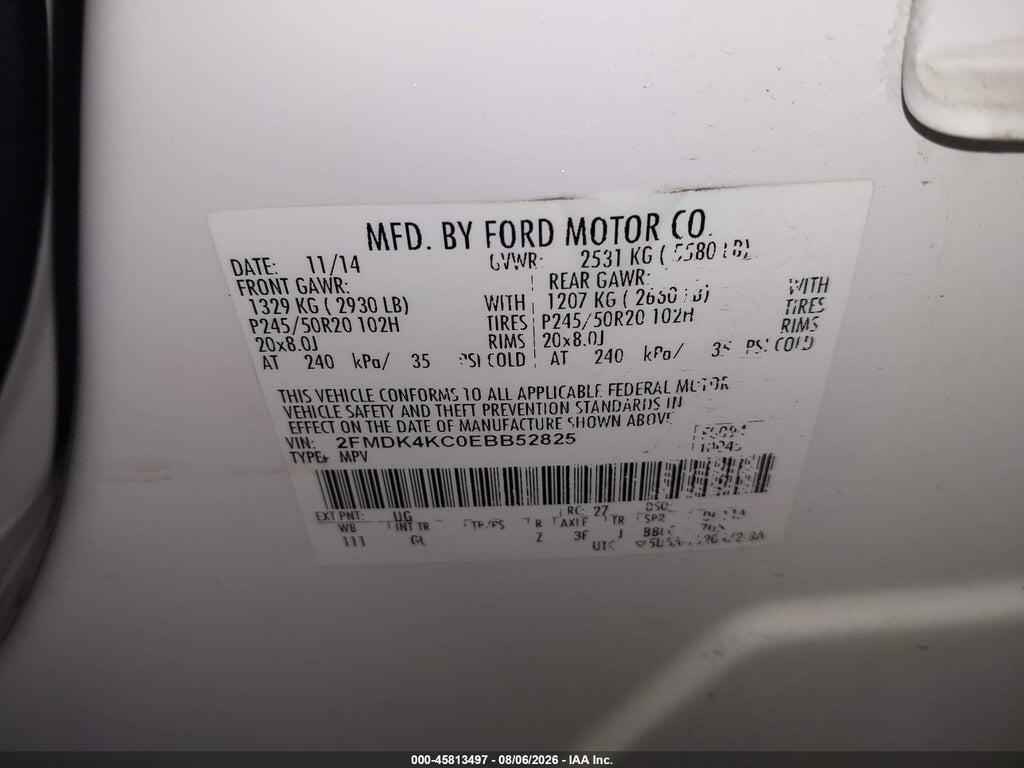 2FMDK4KC0EBB52825 2014 FORD EDGE photo no. 9
