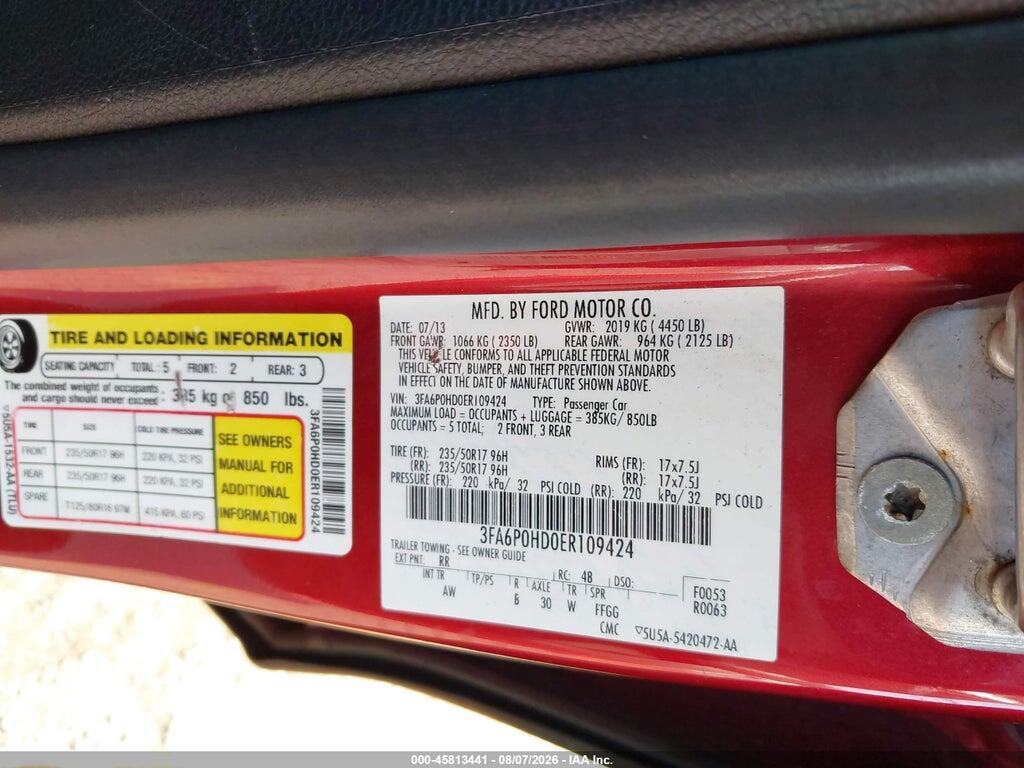 3FA6P0HD0ER109424 2014 FORD FUSION photo no. 9
