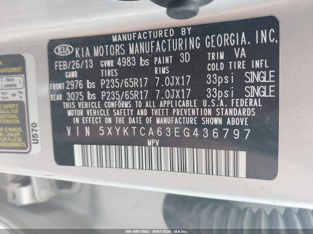 5XYKTCA63EG436797 2014 KIA SORENTO photo no. 9