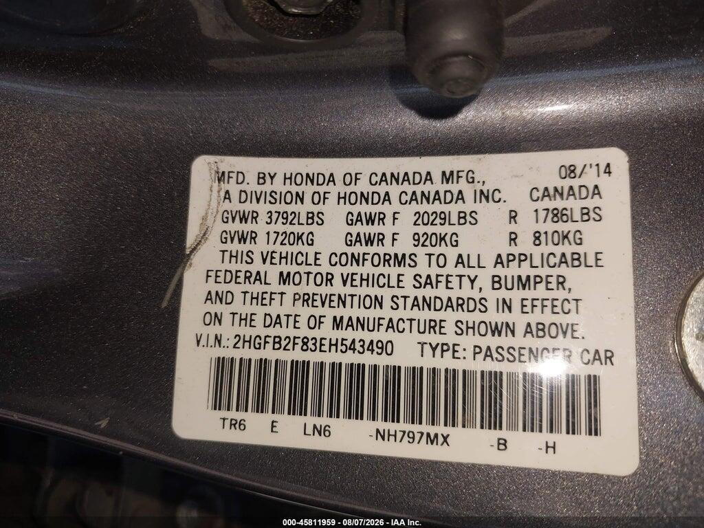 2HGFB2F83EH543490 2014 HONDA CIVIC photo no. 9