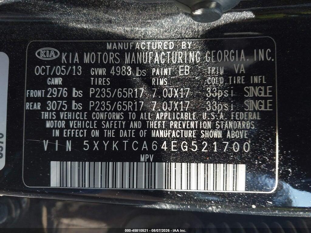5XYKTCA64EG521700 2014 KIA SORENTO photo no. 9