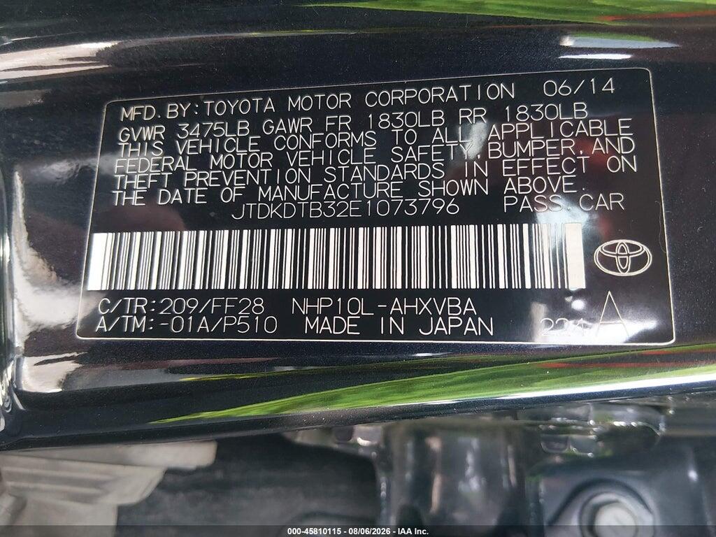 JTDKDTB32E1073796 2014 TOYOTA PRIUS C photo no. 9