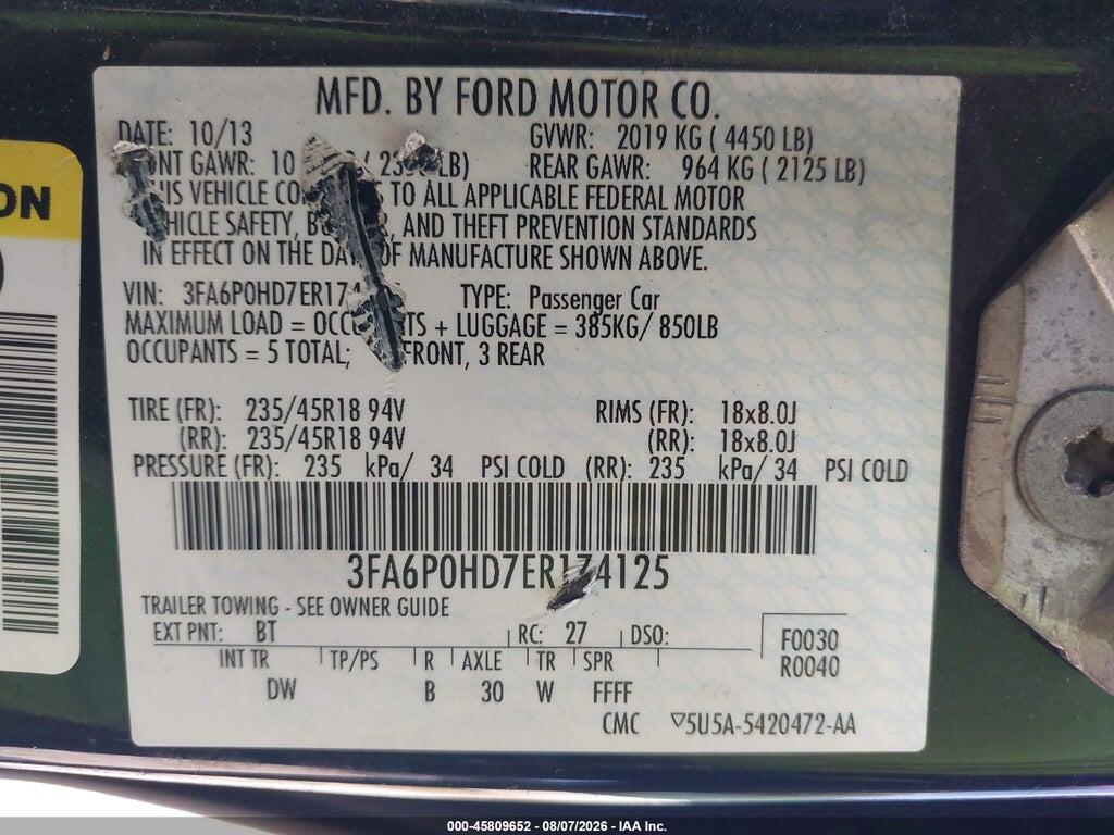 3FA6P0HD7ER174125 2014 FORD FUSION photo no. 9