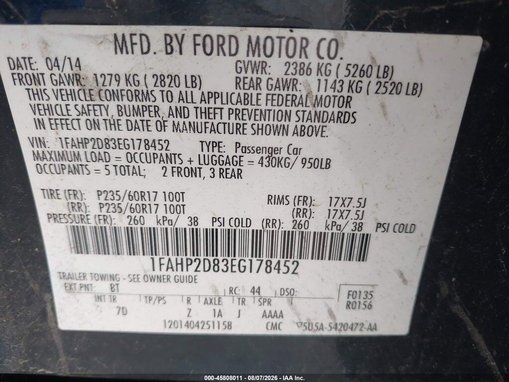1FAHP2D83EG178452 2014 FORD TAURUS photo no. 8