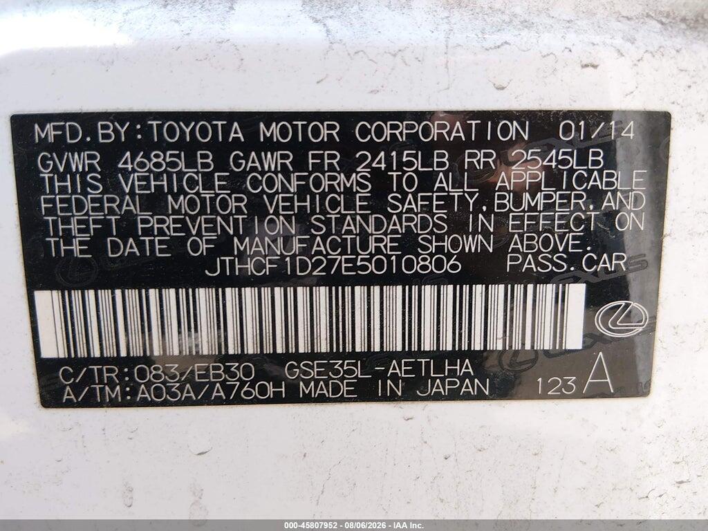 JTHCF1D27E5010806 2014 LEXUS IS 250 photo no. 9