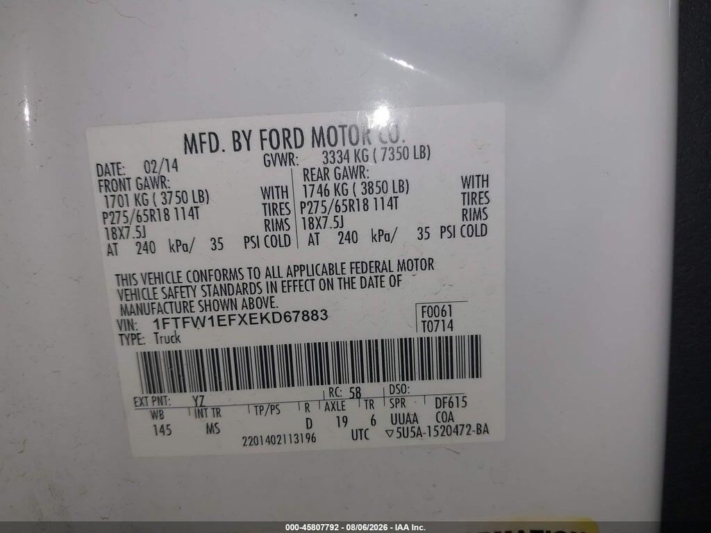 1FTFW1EFXEKD67883 2014 FORD F-150 photo no. 9