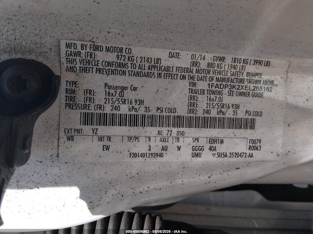 1FADP3K2XEL265162 2014 FORD FOCUS photo no. 9