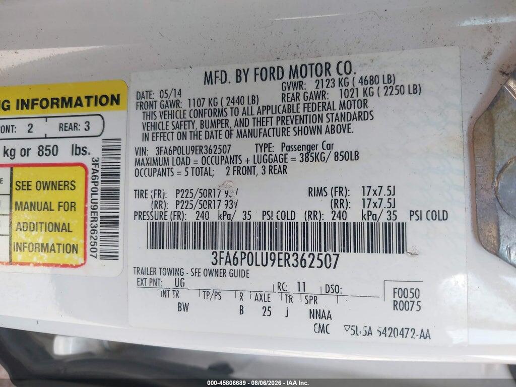3FA6P0LU9ER362507 2014 FORD FUSION HYBRID photo no. 9