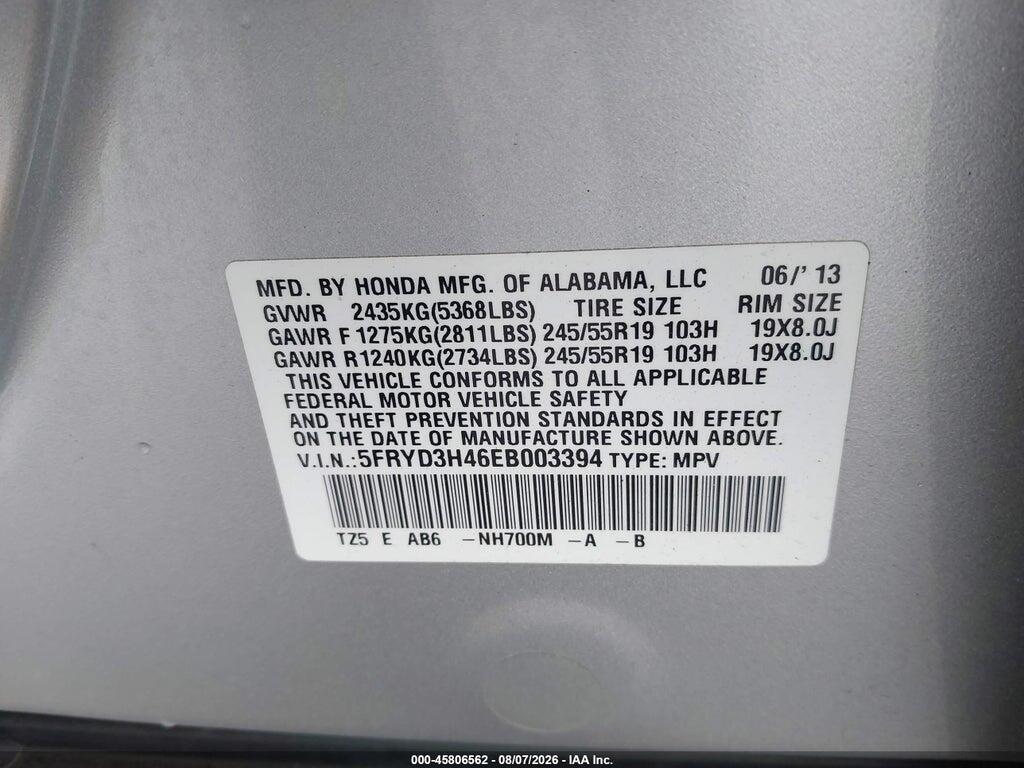 5FRYD3H46EB003394 2014 ACURA MDX photo no. 9