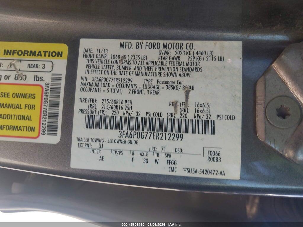 3FA6P0G77ER212299 2014 FORD FUSION photo no. 9