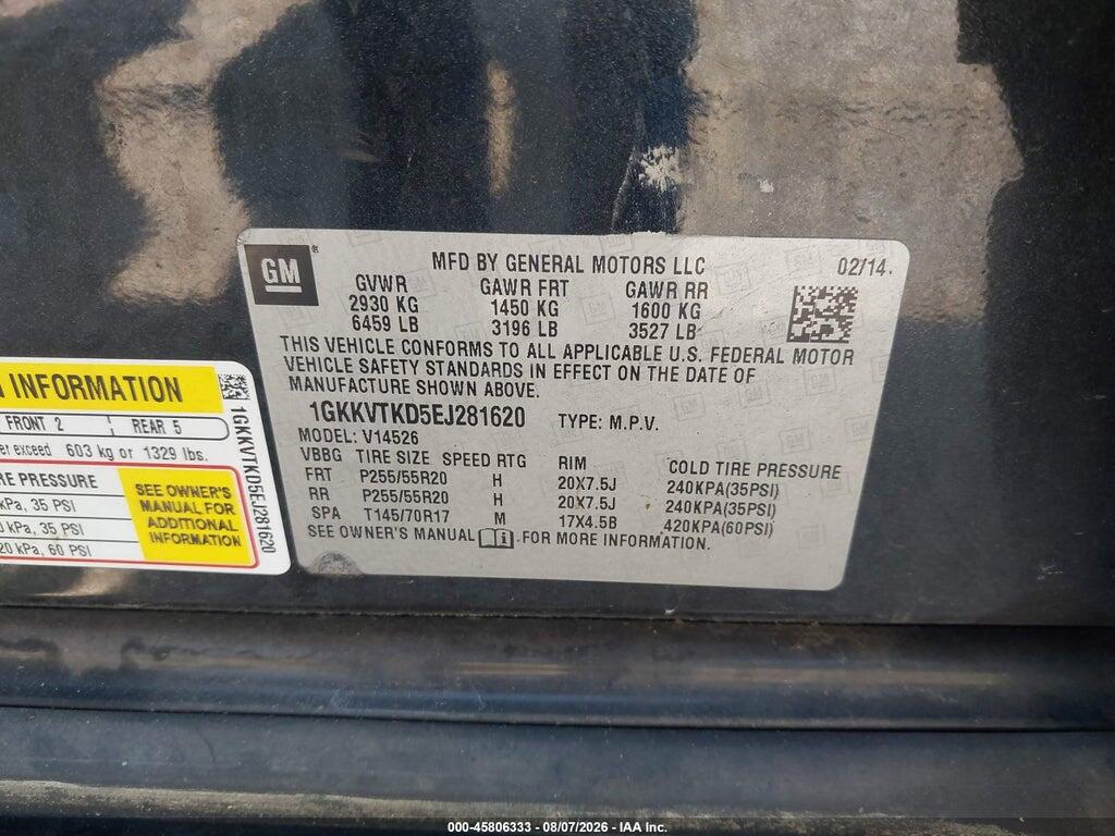 1GKKVTKD5EJ281620 2014 GMC ACADIA photo no. 9