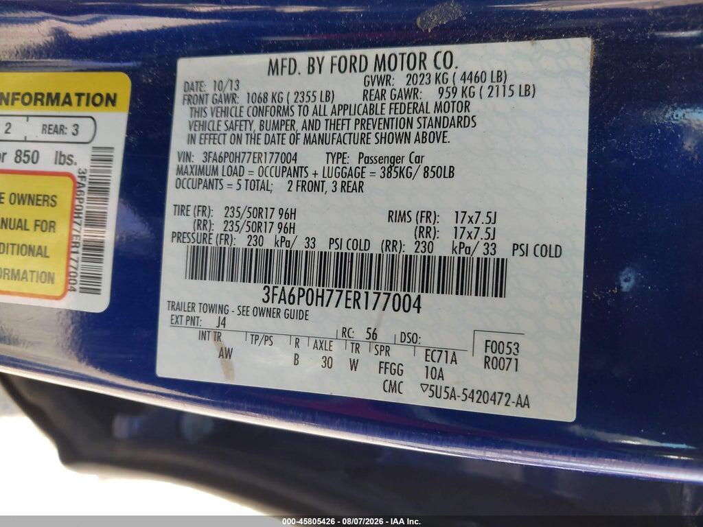 3FA6P0H77ER177004 2014 FORD FUSION photo no. 9