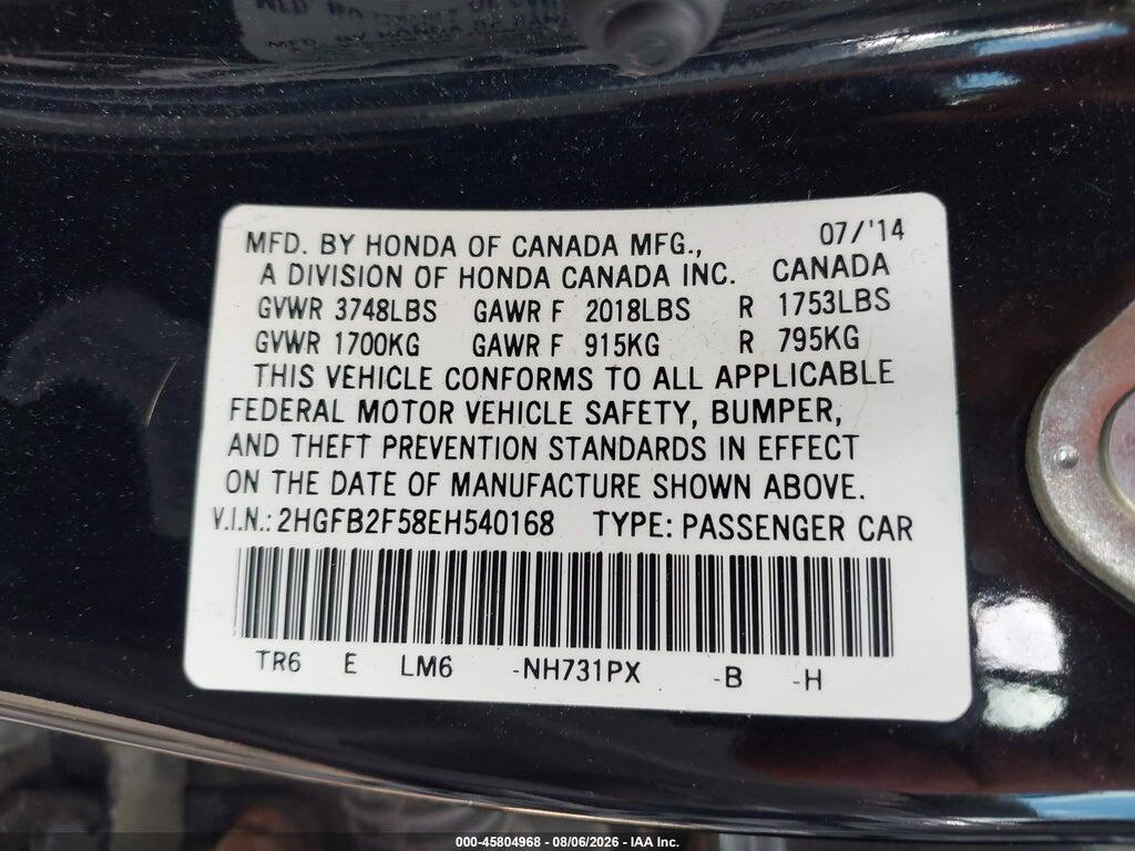 2HGFB2F58EH540168 2014 HONDA CIVIC photo no. 9
