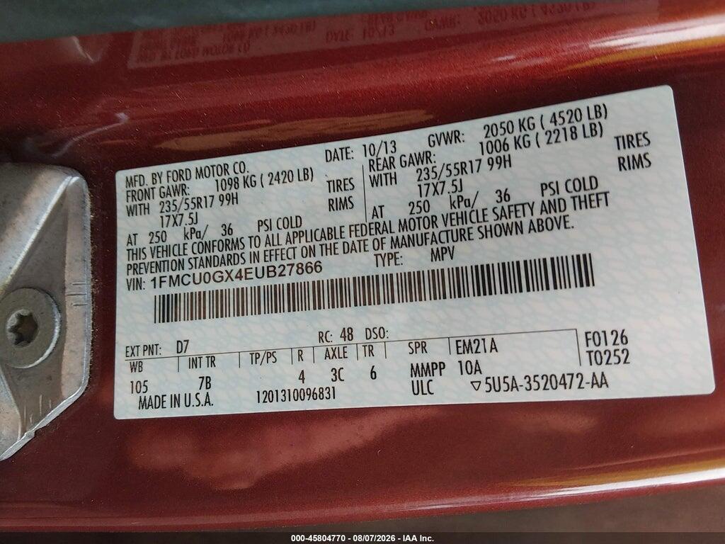 1FMCU0GX4EUB27866 2014 FORD ESCAPE photo no. 9
